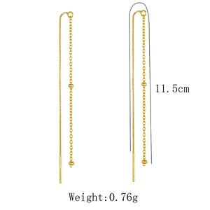 Detail of 11.5cm long gold tassel ear threader with beads and S925 silver chain