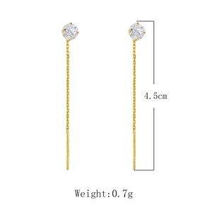 Detail view of 925 sterling silver gold plated earring threader with round cubic zirconia