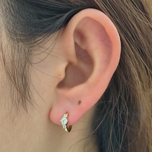 Elegant gold S925 sterling silver hoop earrings with three sparkling zircon stones