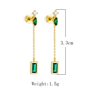 Macro shot of S925 emerald green zircon tassel earrings with 3.3cm length detail