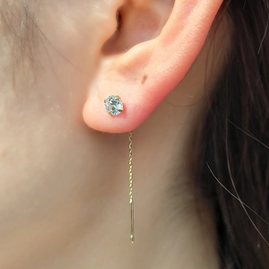 Elegant s925 silver gold-plated tassel drop earrings with round zircon on female model