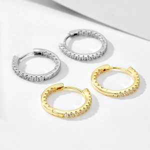 925 silver vintage hoop earrings with inlaid zircons in gold and silver colors