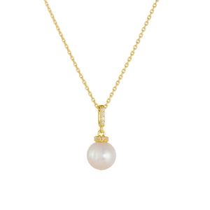 Elegant natural pearl pendant necklace in gold sterling silver with sparkling crystals