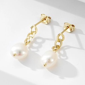 925 Sterling Silver Freshwater Baroque Pearl Earrings For Women European Cuban Chain Long Drop Earrings Fashion Jewelry Gift