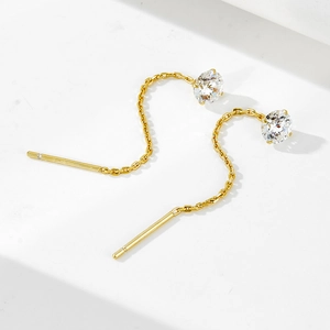 925 Sterling Silver Round Zirconia Ear Threader Earrings For Women Light Luxury Inlaid Chain Tassel Ear Line Jewelry
