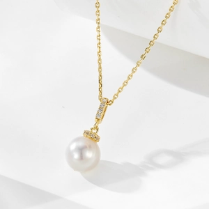 925 Sterling Silver Freshwater Pearl Pendant Necklace For Women Elegant Rhinestone Geometric Clavicle Chain Jewelry