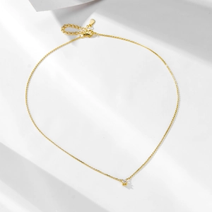 Minimalist S925 sterling silver gold necklace with four-prong solitaire zircon pendant