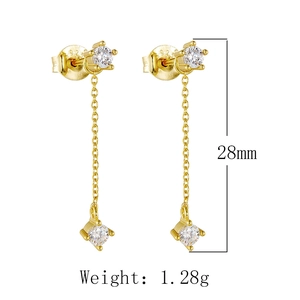 Close-up of S925 sterling silver tassel earrings with zircon stones and length measurements
