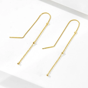 S925 Sterling Silver Long Tassel Ear Threader Earrings For Women Minimalist Bead Chain Dangle Ear Line Gold Silver Jewelry