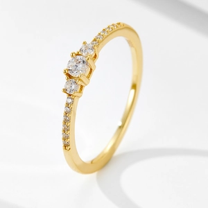 Bague en Argent Sterling 925 Avec Trois Pierres en Zirconia Or Argent Électroplaqué Élégant Minimaliste Rond Incrusté Strass Bague Bijoux Femme