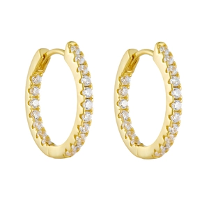 Elegant 925 sterling silver gold plated hoop earrings with shimmering zircon stones