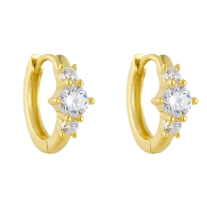Elegant gold S925 silver hoop earrings with three sparkling zircons in a row