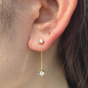 S925 sterling silver gold drop earrings with sparkling round zircon crystals