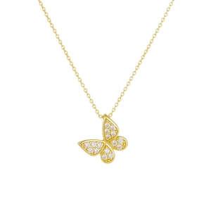 Collier pendentif papillon en argent S925 avec pavé de zircones cubiques dorées