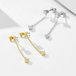 S925 sterling silver tassel drop earrings with sparkling round cubic zirconia stones