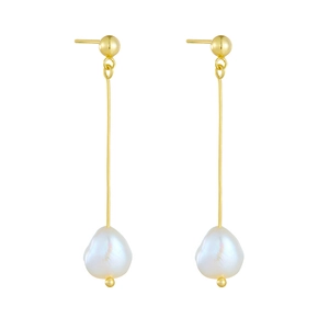 Long 925 sterling silver tassel earrings with natural baroque pearls and gold plating