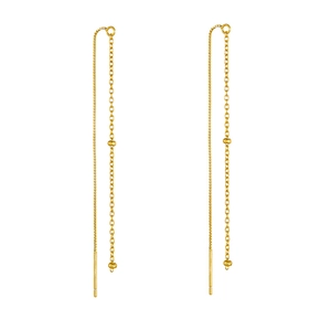 Minimalist S925 sterling silver long tassel threader earrings with gold bead accents