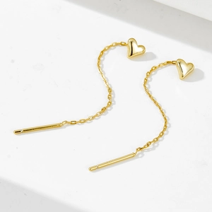 925 Sterling Silver Heart Ear Threader Earrings 14K Gold Plated Long Chain Tassel Dangle Earrings For Women Fashion Jewelry
