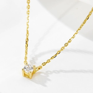 925 Sterling Silver Single Stone Necklace Four Prong Rhinestone Pendant Necklaces Women Elegant Fashion Jewelry Accessory