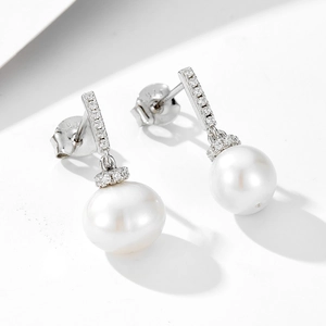 Orecchini a perla in argento sterling S925 con pavé di zirconi dallo stile francese