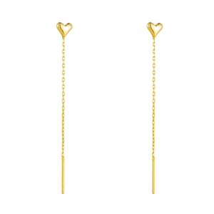 S925 silver 14K gold plated heart threader earrings with elegant long chain tassels