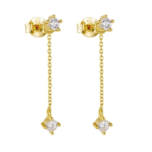 S925 sterling silver tassel drop earrings with sparkling round zirconia on white background