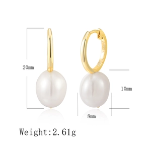 Detailed view of S925 silver pearl drop earrings showing 20mm height and 10mm pearl size