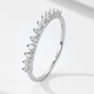 Luxurious S925 sterling silver ring featuring a sparkling single row of zircons