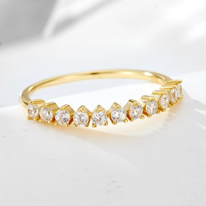 Luxurious S925 silver gold plated ring with 11 round zircon stones in a row design