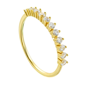 Luxurious S925 sterling silver gold plated ring with sparkling cubic zirconia stones