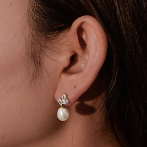 Elegant S925 sterling silver drop earrings with natural pearls and cubic zirconia stones