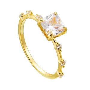 Luxurious S925 sterling silver ring with princess cut square zircon in 18K gold finish