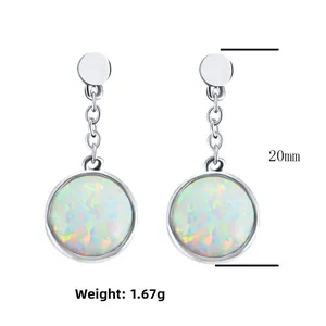 Detail view of 20mm opal drop earrings with size and weight of 1.67g measurements
