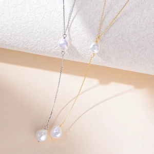 Y-Förmige Künstliche Perlenhalskette Künstliche Barockperlen 925 Sterlingsilber Lariat Kette Minimalistischer Schmuck Für Damen