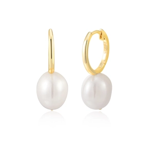 Minimalist S925 sterling silver gold plated hoop earrings with natural pearl drops
