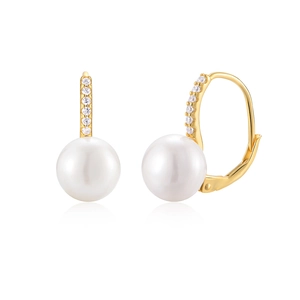 Elegant s925 silver gold-plated freshwater pearl hoop earrings with zircon accents