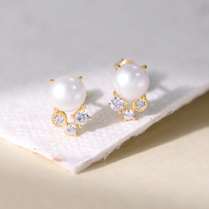 Boucles d'Oreilles Clous en Argent Sterling S925 Perle d'Eau Douce Naturelle pour Femmes Bijoux en Zirconia Vintage de Luxe