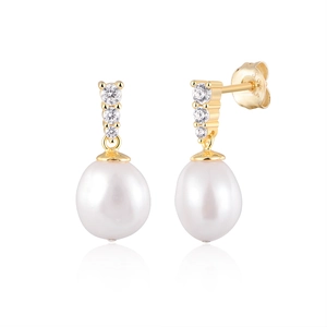 Elegant S925 silver stud earrings with natural freshwater pearls and sparkling zircons