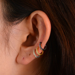 Parure de bagues d'oreille en argent S925 en forme de C avec pavé de zircones
