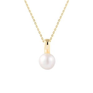 Elegant S925 silver necklace with a round white freshwater pearl on a gold chain