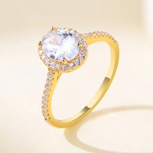 925 Sterling Silver Oval Zirconia Ring Elegant Halo Engagement Jewelry For Women Rhinestone Accents Wedding Finger Ring