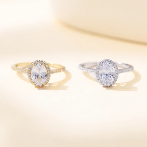 S925 sterling silver rings with oval zircon halo in gold and silver finishes