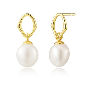 Elegant gold s925 silver irregular geometric earrings with natural baroque white pearls