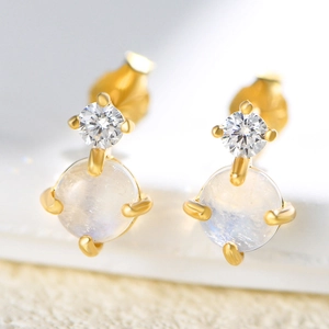 925 Sterling Silver Moonstone Stud Earrings Geometric Rhinestone Inlaid Fashion Jewelry For Women Everyday Wear Earrings