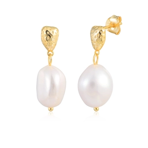 French vintage baroque natural pearl drop earrings in S925 sterling silver and gold