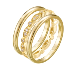 S925 Sterling Silver Gold Plated Stackable Triple Band Ring For Women Elegant Rhinestone Marquise Geometric Jewelry Gift