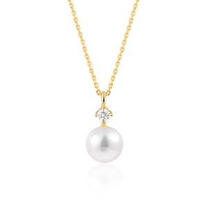 Elegant S925 silver necklace with a natural white pearl pendant and sparkling diamond accent
