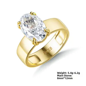 Macro view of 8x12mm ice-flower cut zircon stone on S925 silver ring with four-claw setting