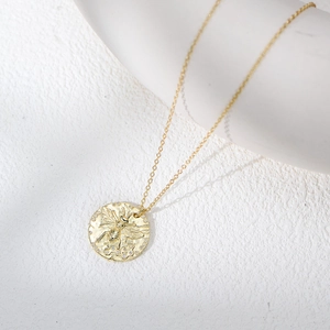 Collier Pendentif Abeille en Argent Sterling 925 pour Femmes Disque Rond Nid d'abeille Plaqué Or Strass Bijoux de Mode