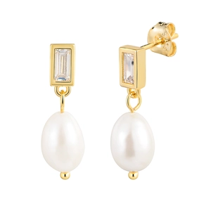 Boucles d'oreilles pendantes en argent S925, perles d'eau douce et zircon doré